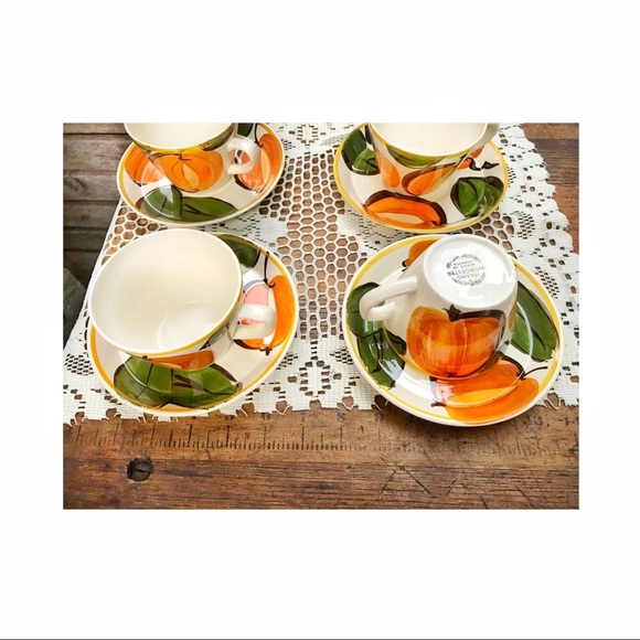 Vintage Mid Century Modern Pumpkin Cup Saucer Set - Picture 4 of 8